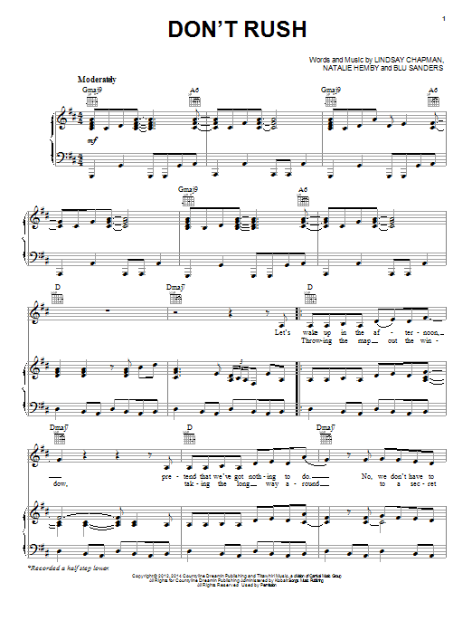 Kelly Clarkson Don't Rush sheet music notes and chords arranged for Piano, Vocal & Guitar Chords (Right-Hand Melody)
