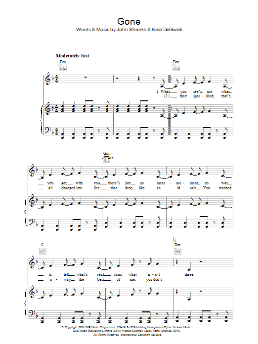 Kelly Clarkson Gone sheet music notes and chords arranged for Piano, Vocal & Guitar Chords (Right-Hand Melody)