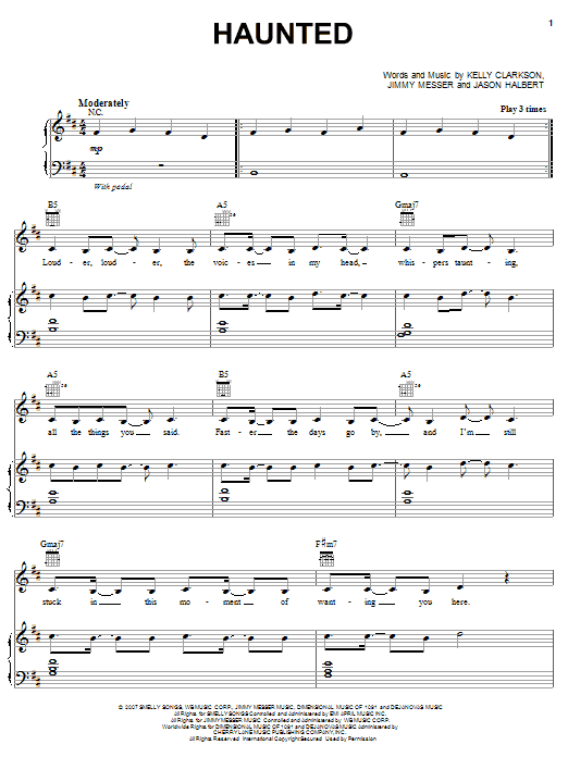 Kelly Clarkson Haunted sheet music notes and chords arranged for Piano, Vocal & Guitar Chords (Right-Hand Melody)