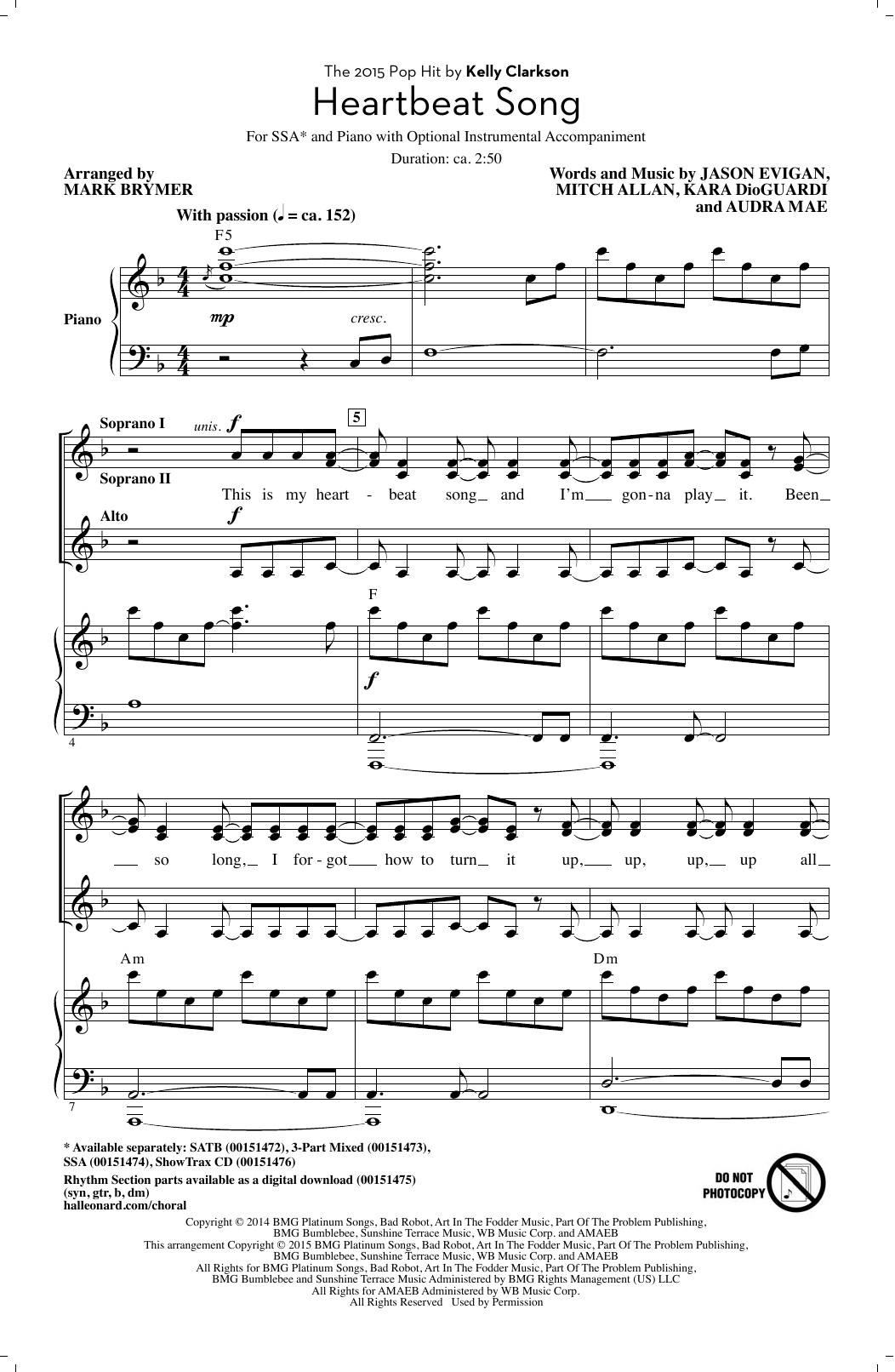 Kelly Clarkson Heartbeat Song (arr. Mark Brymer) sheet music notes and chords arranged for SATB Choir