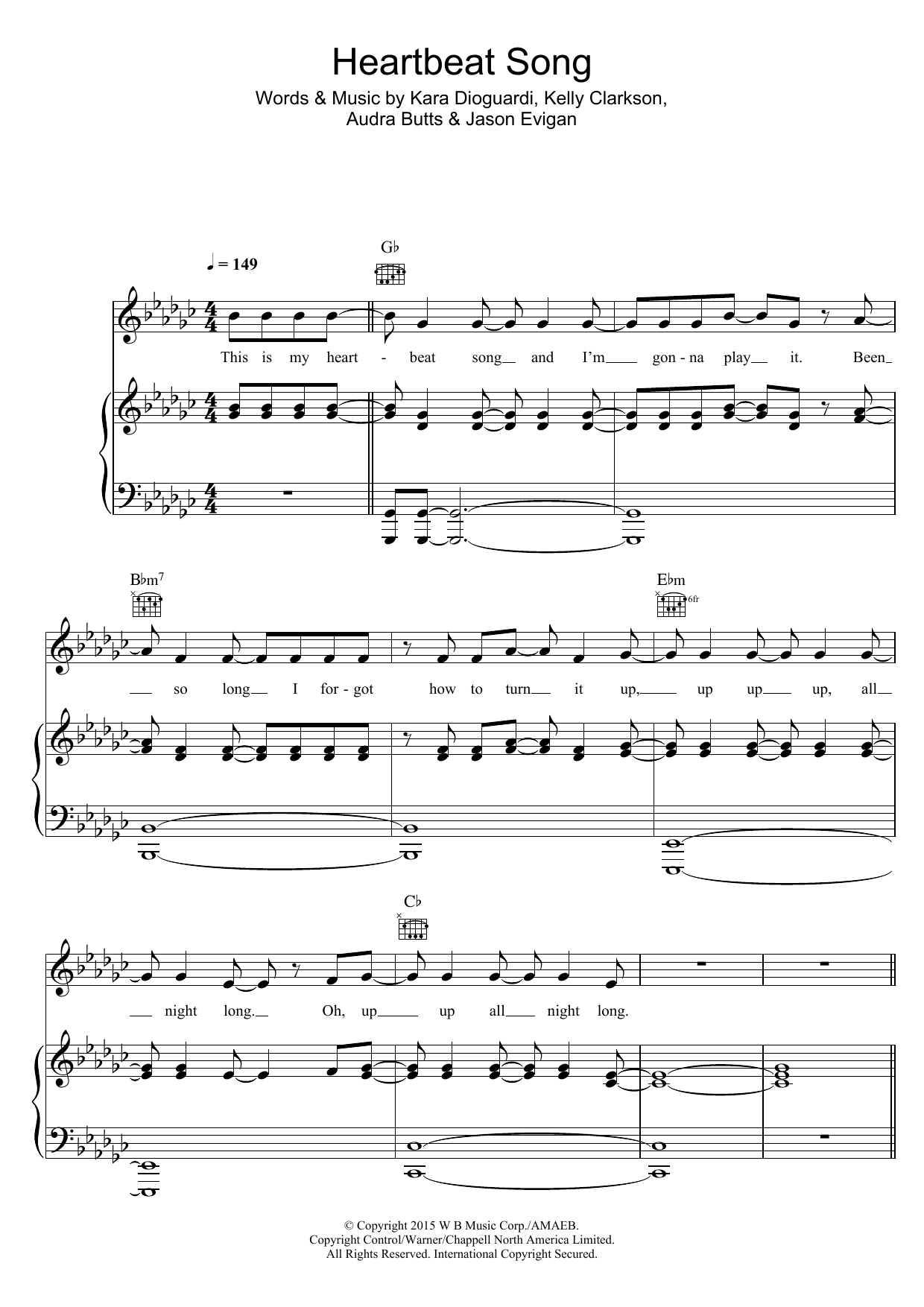 Kelly Clarkson Heartbeat Song sheet music notes and chords arranged for Piano Solo
