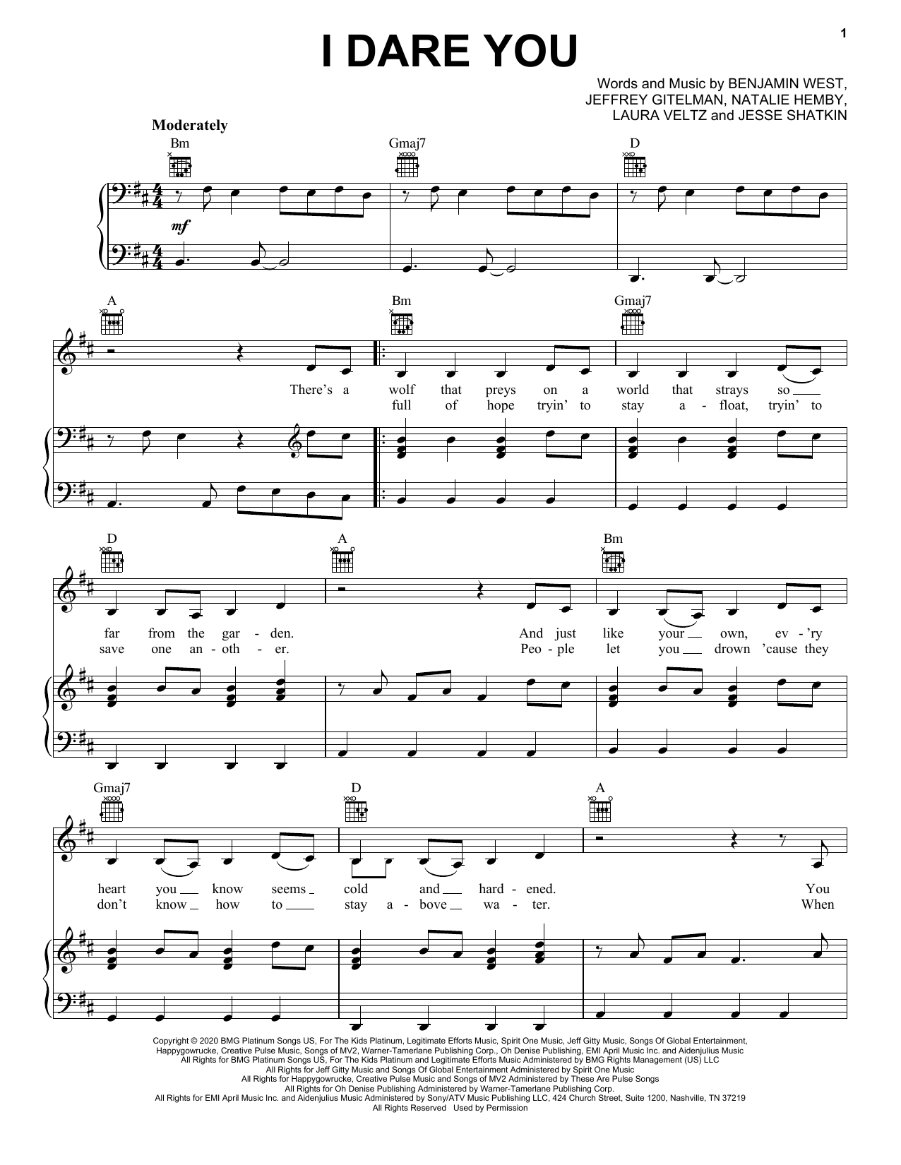 Kelly Clarkson I Dare You sheet music notes and chords arranged for Piano, Vocal & Guitar Chords (Right-Hand Melody)
