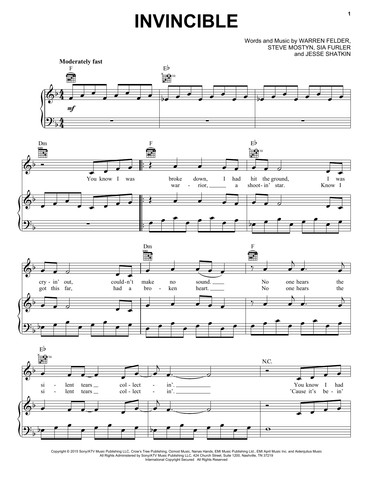 Kelly Clarkson Invincible sheet music notes and chords arranged for Guitar Chords/Lyrics