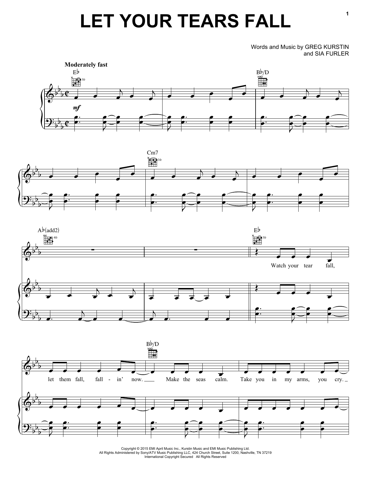 Kelly Clarkson Let Your Tears Fall sheet music notes and chords arranged for Piano, Vocal & Guitar Chords (Right-Hand Melody)