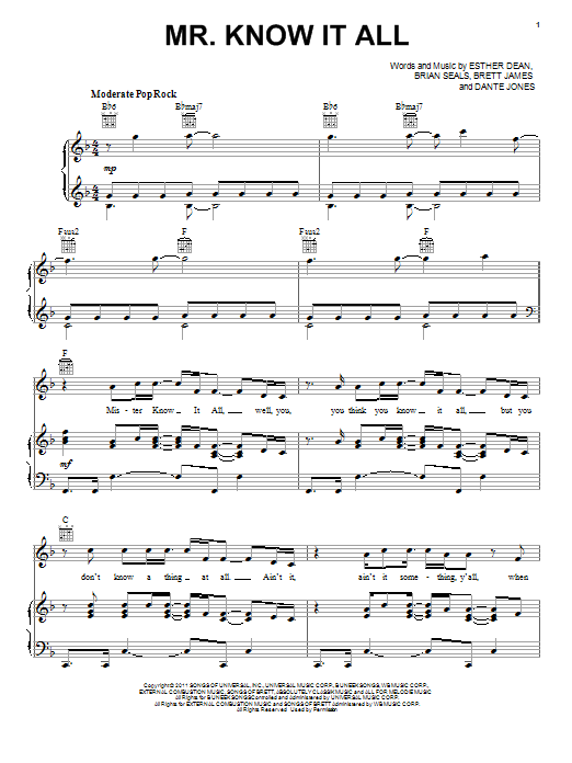 Kelly Clarkson Mr. Know It All sheet music notes and chords arranged for Guitar Chords/Lyrics