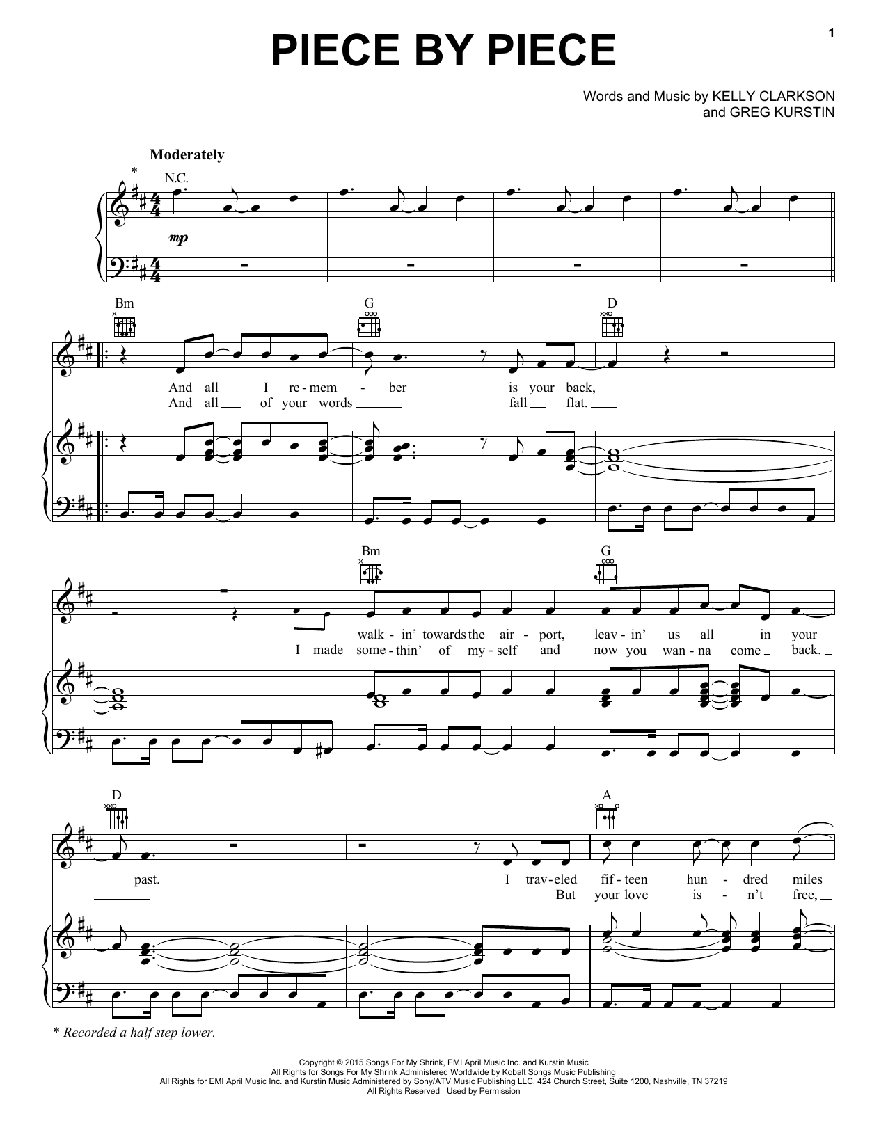 Kelly Clarkson Piece By Piece sheet music notes and chords arranged for Very Easy Piano