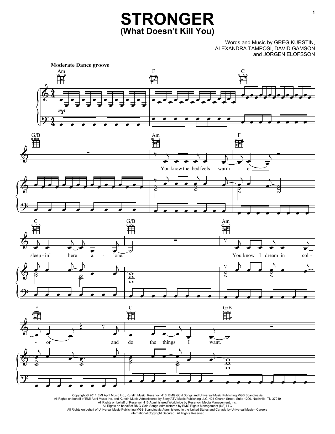 Kelly Clarkson Stronger (What Doesn't Kill You) sheet music notes and chords arranged for French Horn Solo