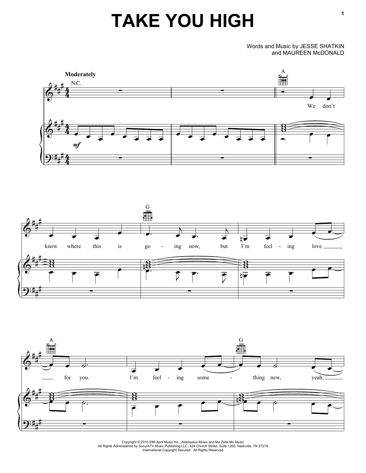 Kelly Clarkson Take You High sheet music notes and chords arranged for Piano, Vocal & Guitar Chords (Right-Hand Melody)