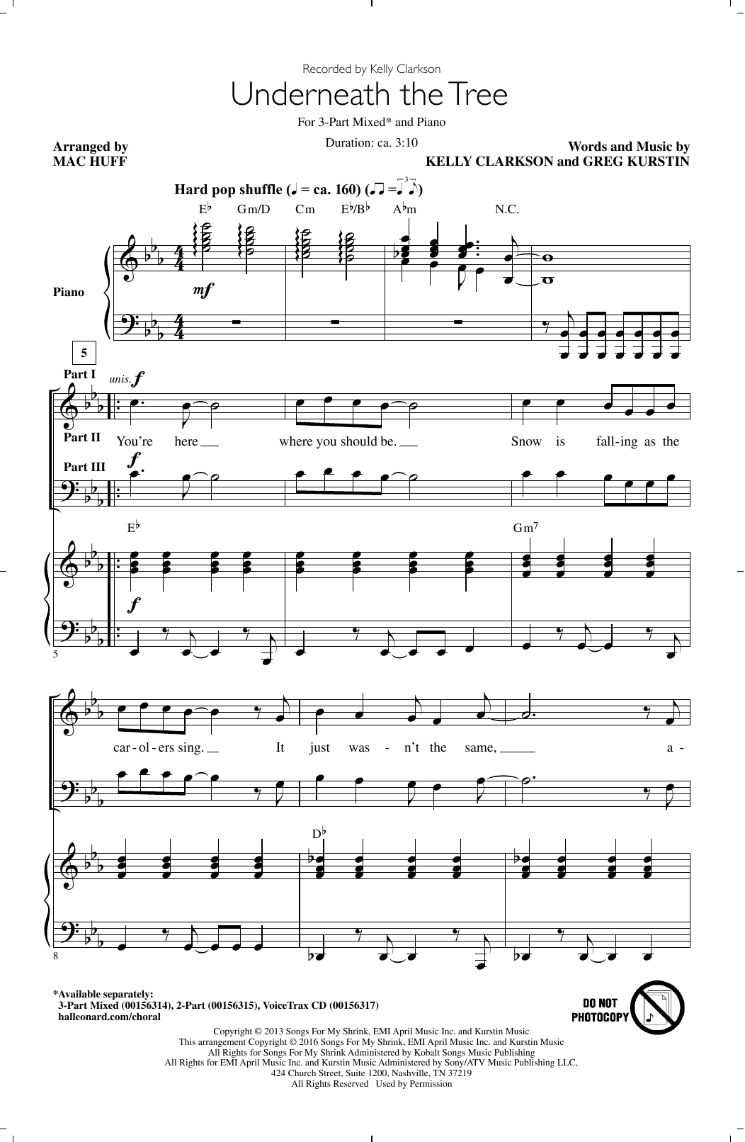 Mac Huff Underneath The Tree sheet music notes and chords arranged for 3-Part Mixed Choir