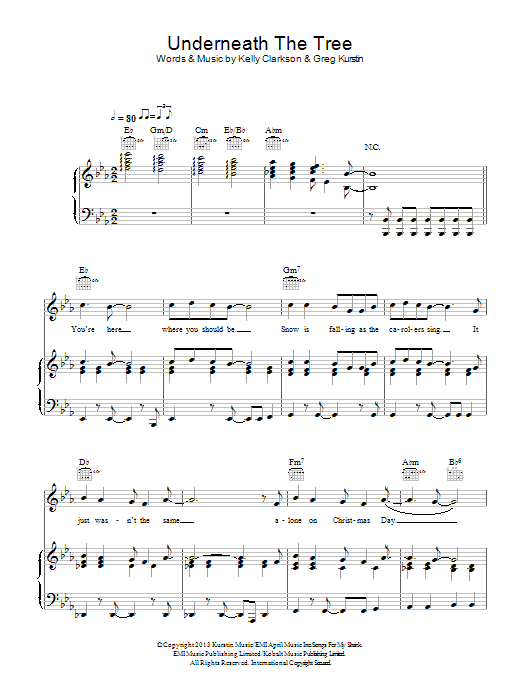Kelly Clarkson Underneath The Tree sheet music notes and chords arranged for Piano, Vocal & Guitar Chords (Right-Hand Melody)