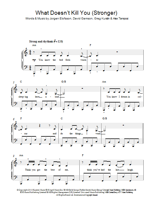 Kelly Clarkson What Doesn't Kill You (Stronger) sheet music notes and chords arranged for Easy Piano