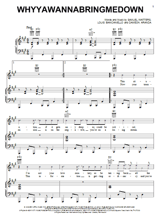 Kelly Clarkson Whyyawannabringmedown sheet music notes and chords arranged for Piano, Vocal & Guitar Chords (Right-Hand Melody)