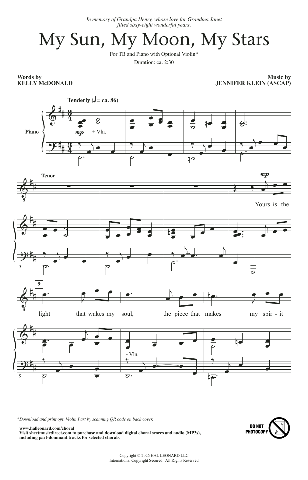 Kelly McDonald My Sun, My Moon, My Stars sheet music notes and chords arranged for TB Choir