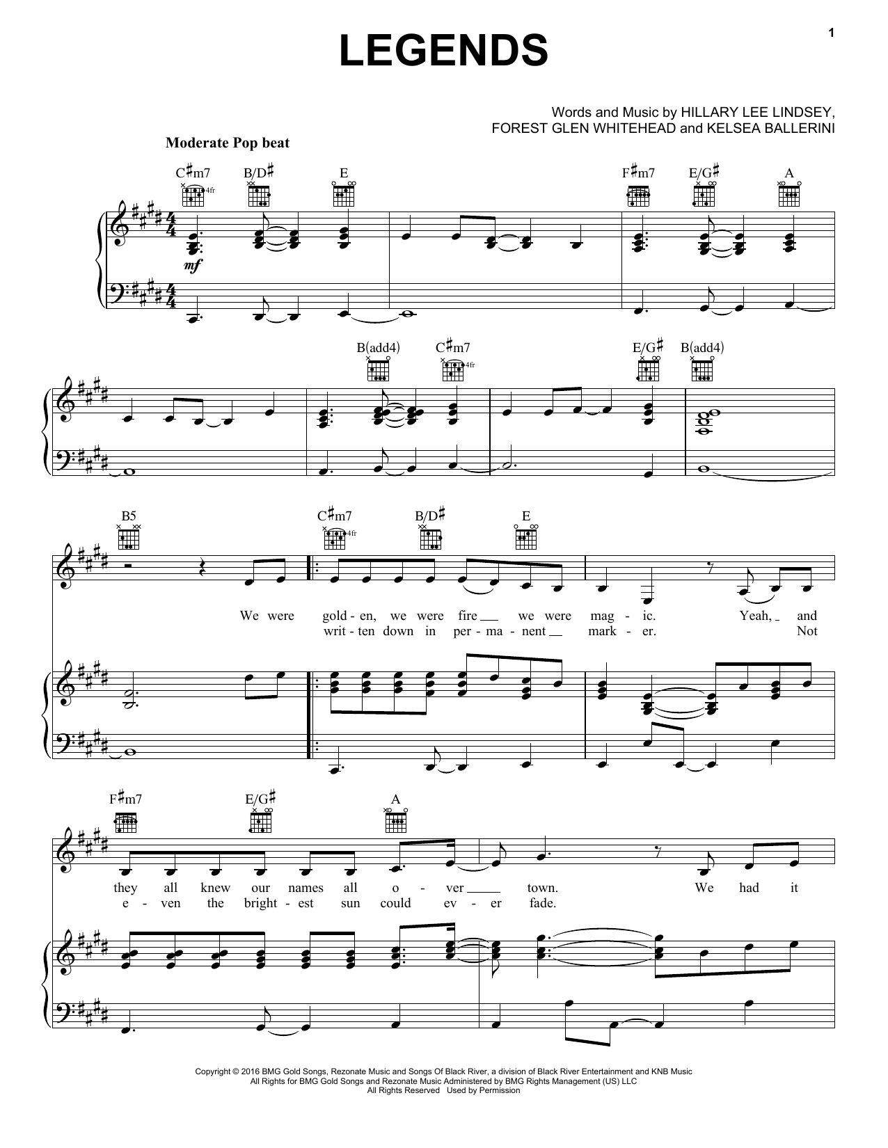 Kelsea Ballerini Legends sheet music notes and chords arranged for Piano, Vocal & Guitar Chords (Right-Hand Melody)