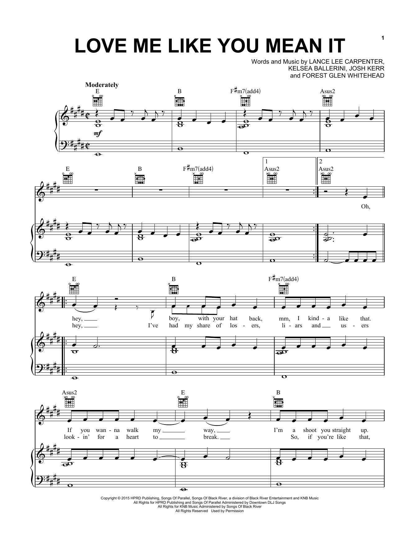 Kelsea Ballerini Love Me Like You Mean It sheet music notes and chords arranged for Piano, Vocal & Guitar Chords (Right-Hand Melody)