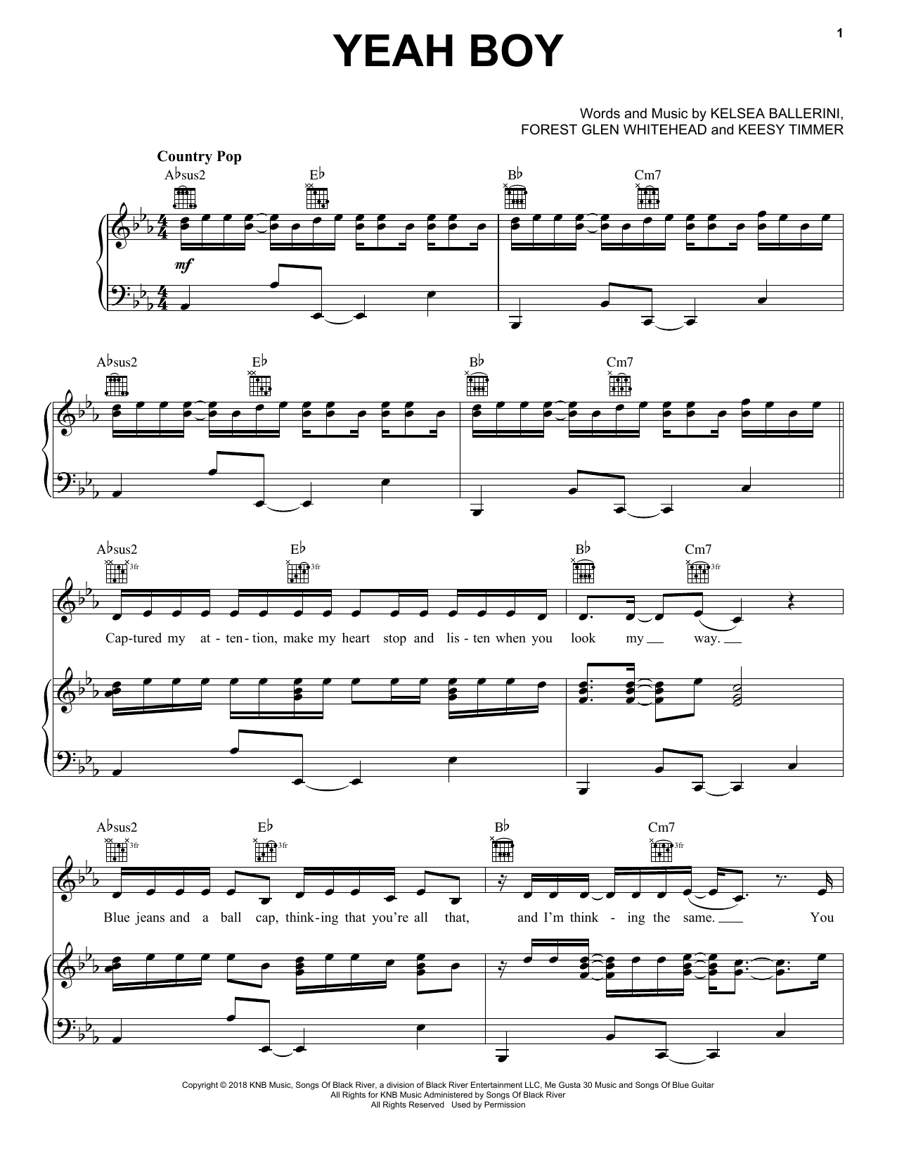 Kelsea Ballerini Yeah Boy sheet music notes and chords arranged for Piano, Vocal & Guitar Chords (Right-Hand Melody)