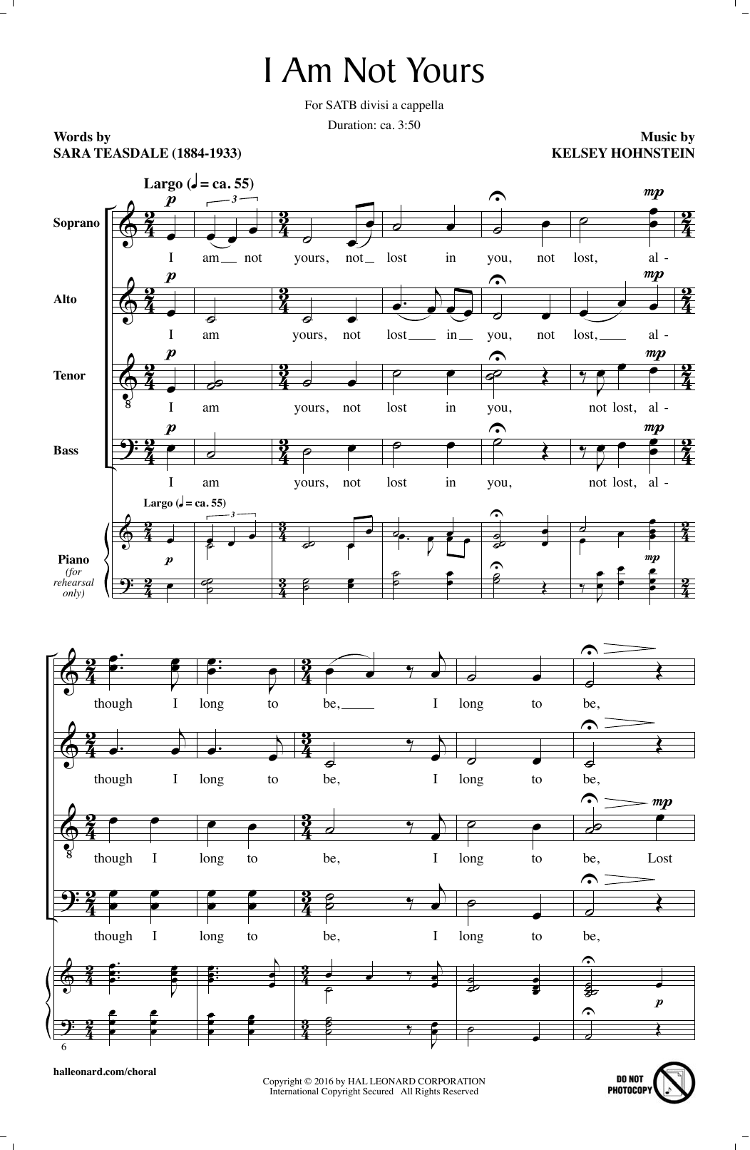 Kelsey Hohnstein I Am Not Yours sheet music notes and chords arranged for SATB Choir