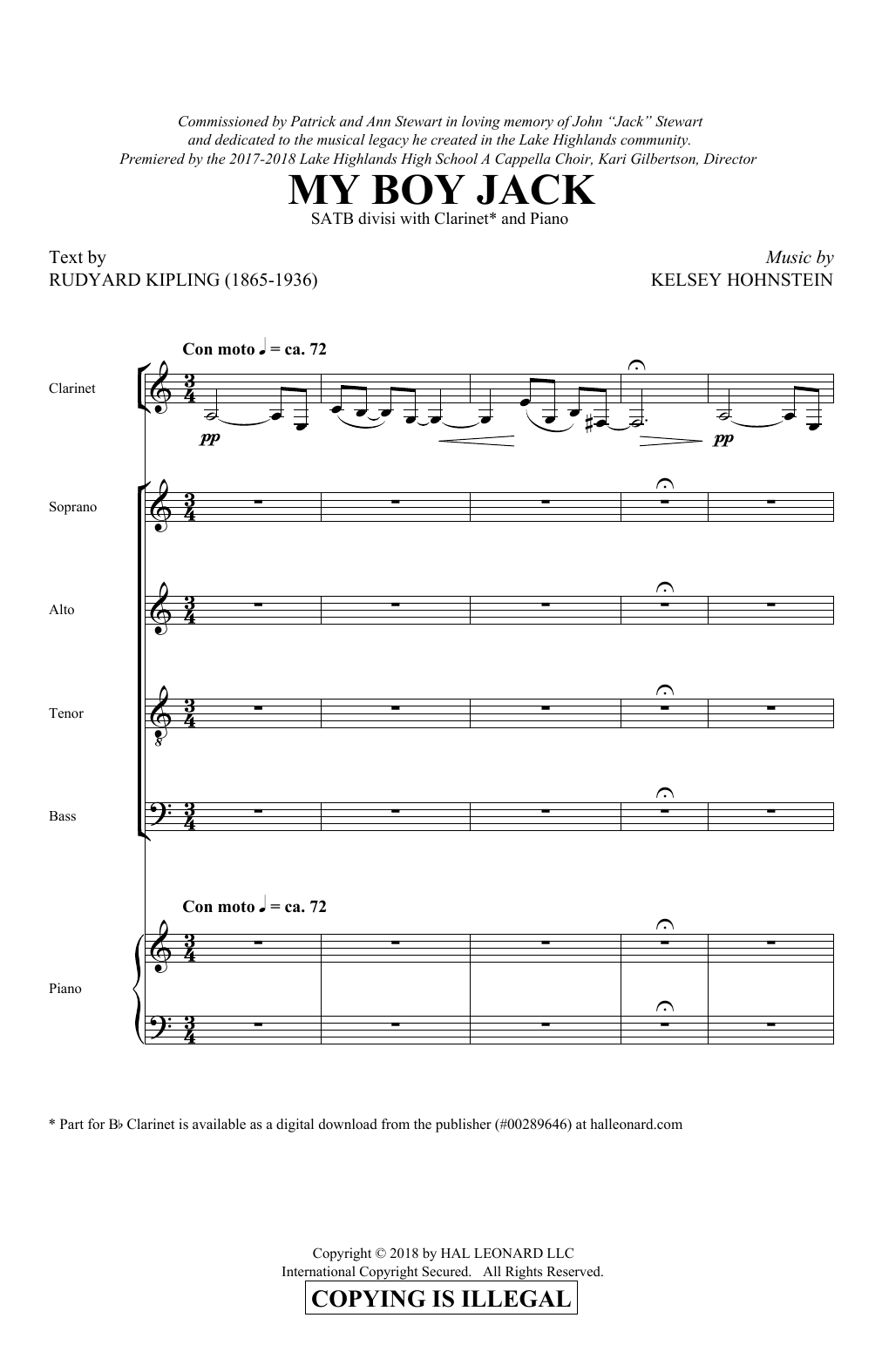 Kelsey Hohnstein My Boy Jack sheet music notes and chords arranged for SATB Choir