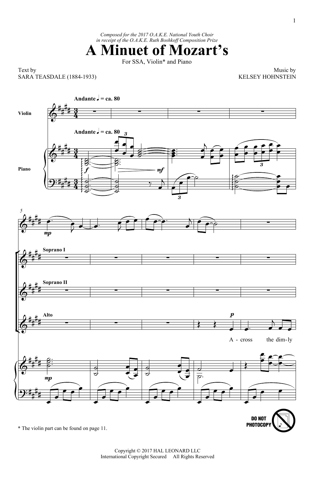 Kelsey Hohnstein A Minuet Of Mozart's sheet music notes and chords arranged for SSA Choir