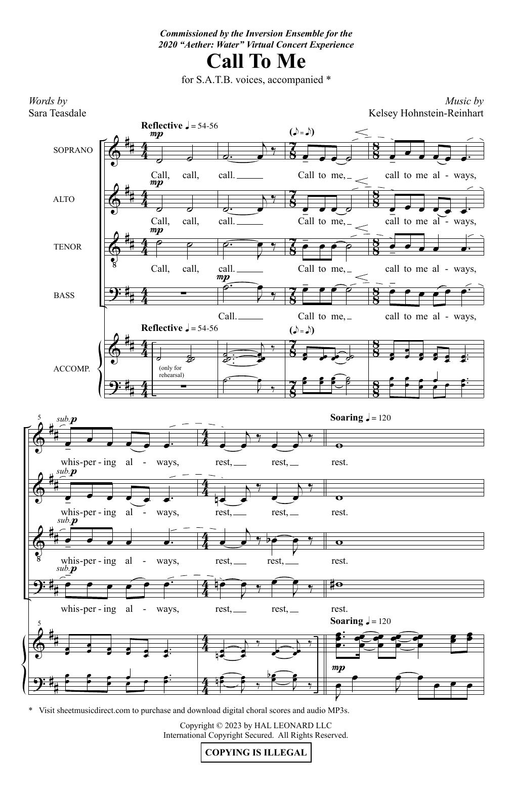 Kelsey Hohnstein-Reinhart Call To Me sheet music notes and chords arranged for SATB Choir