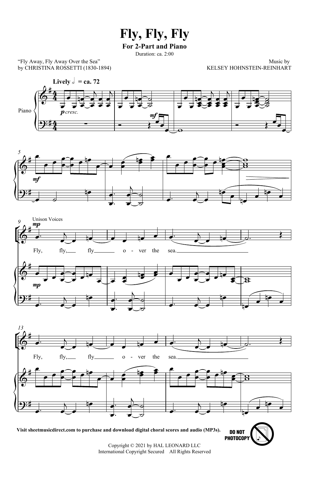 Kelsey Hohnstein-Reinhart Fly, Fly, Fly sheet music notes and chords arranged for 2-Part Choir