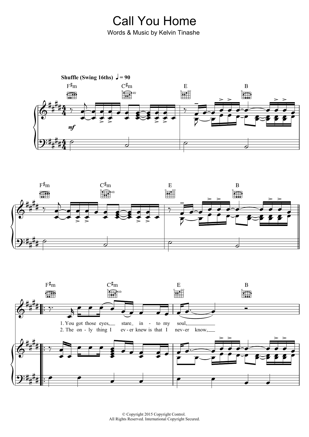 Kelvin Jones Call You Home sheet music notes and chords arranged for Piano, Vocal & Guitar Chords