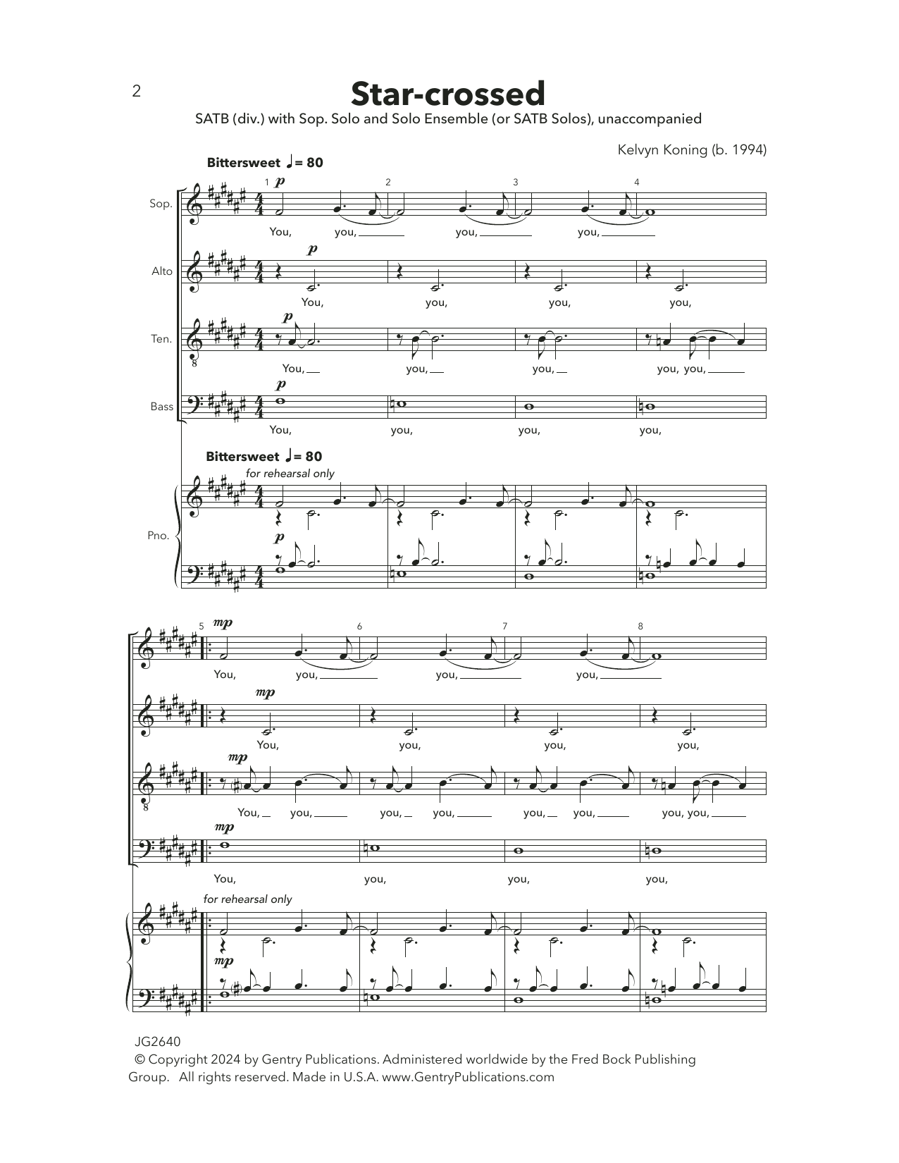 Kelvyn Koning Star-Crossed sheet music notes and chords arranged for SATB Choir