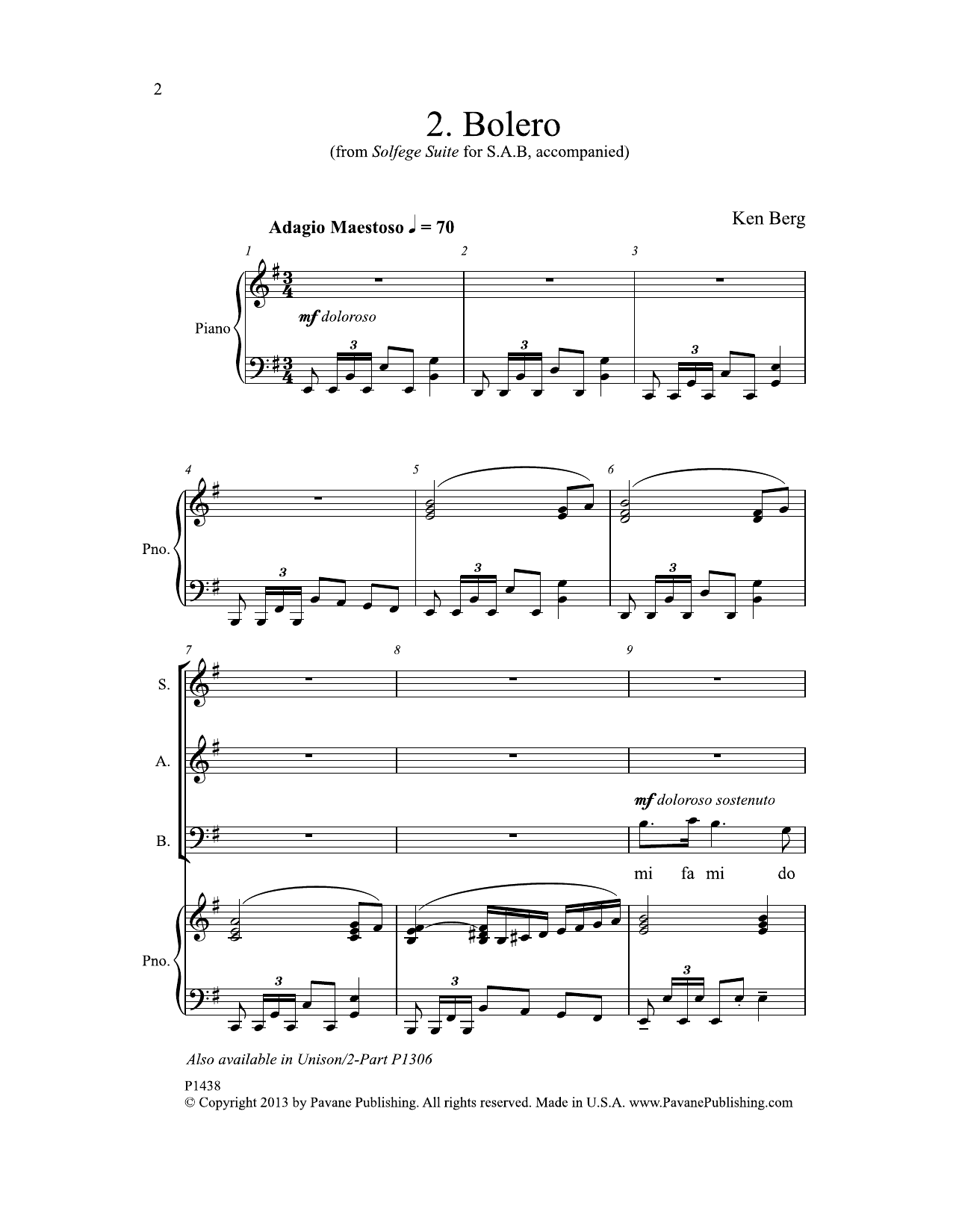 Ken Berg Bolero sheet music notes and chords arranged for SAB Choir