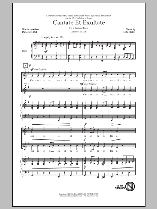 Ken Berg Cantate Et Exultate sheet music notes and chords arranged for 2-Part Choir