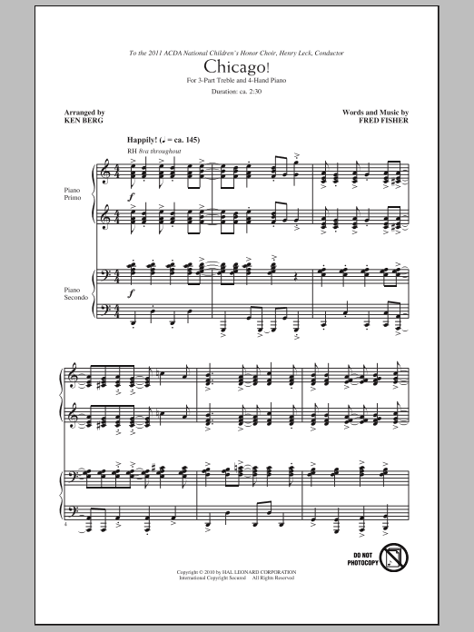 Ken Berg Chicago! sheet music notes and chords arranged for 3-Part Treble Choir