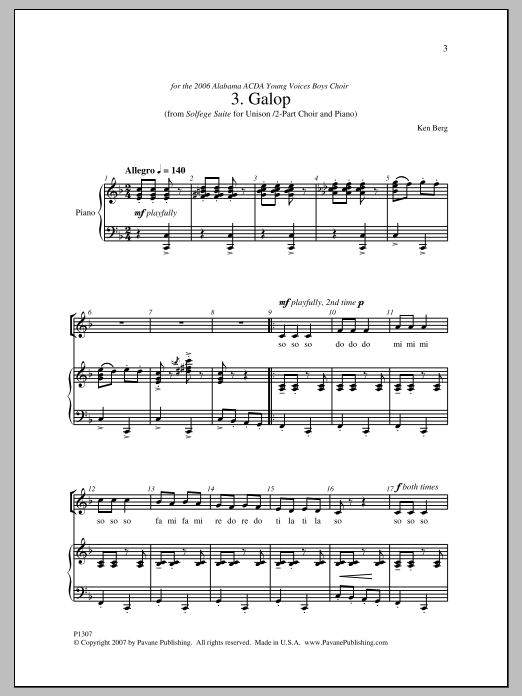 Ken Berg Galop sheet music notes and chords arranged for Unison Choir