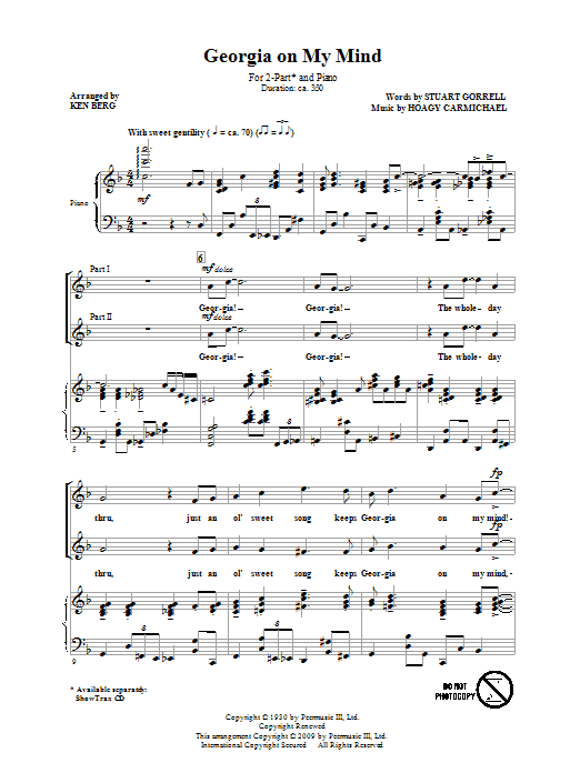 Ken Berg Georgia On My Mind sheet music notes and chords arranged for 2-Part Choir