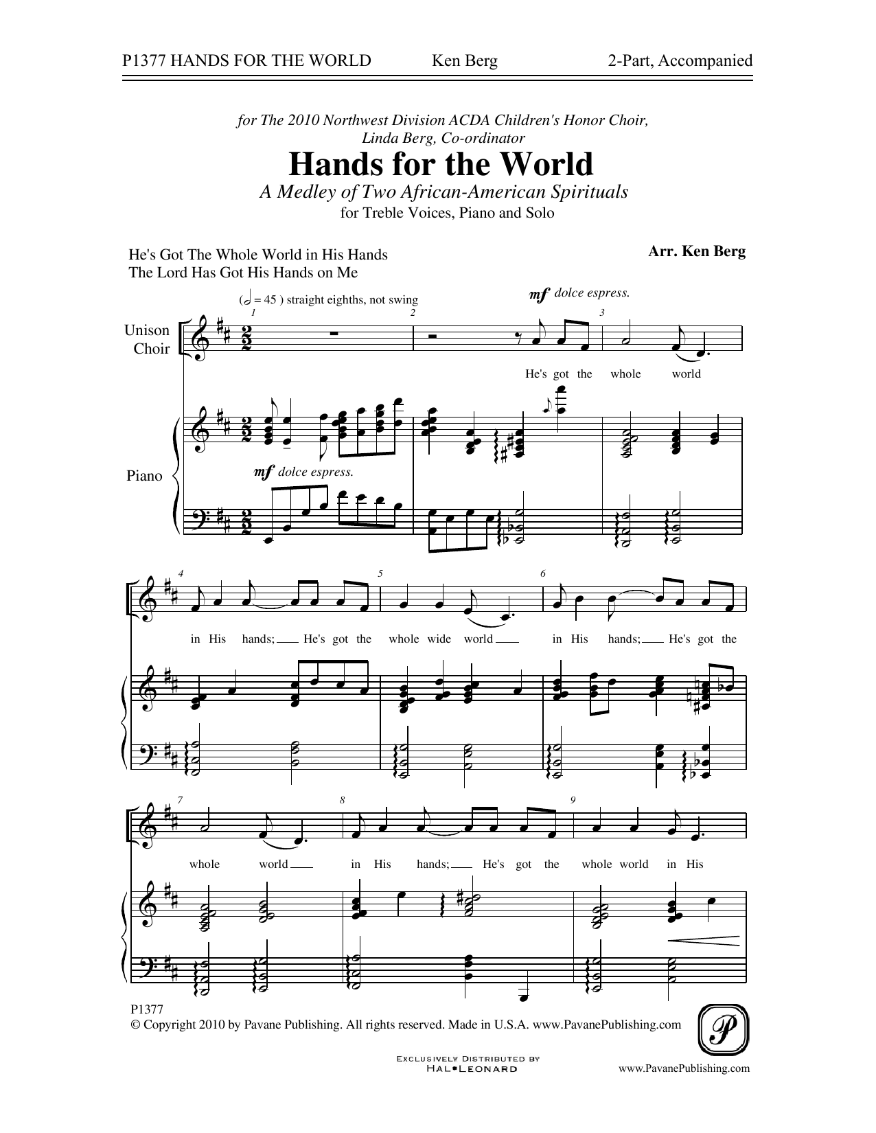 Ken Berg Hands For The World sheet music notes and chords arranged for 2-Part Choir