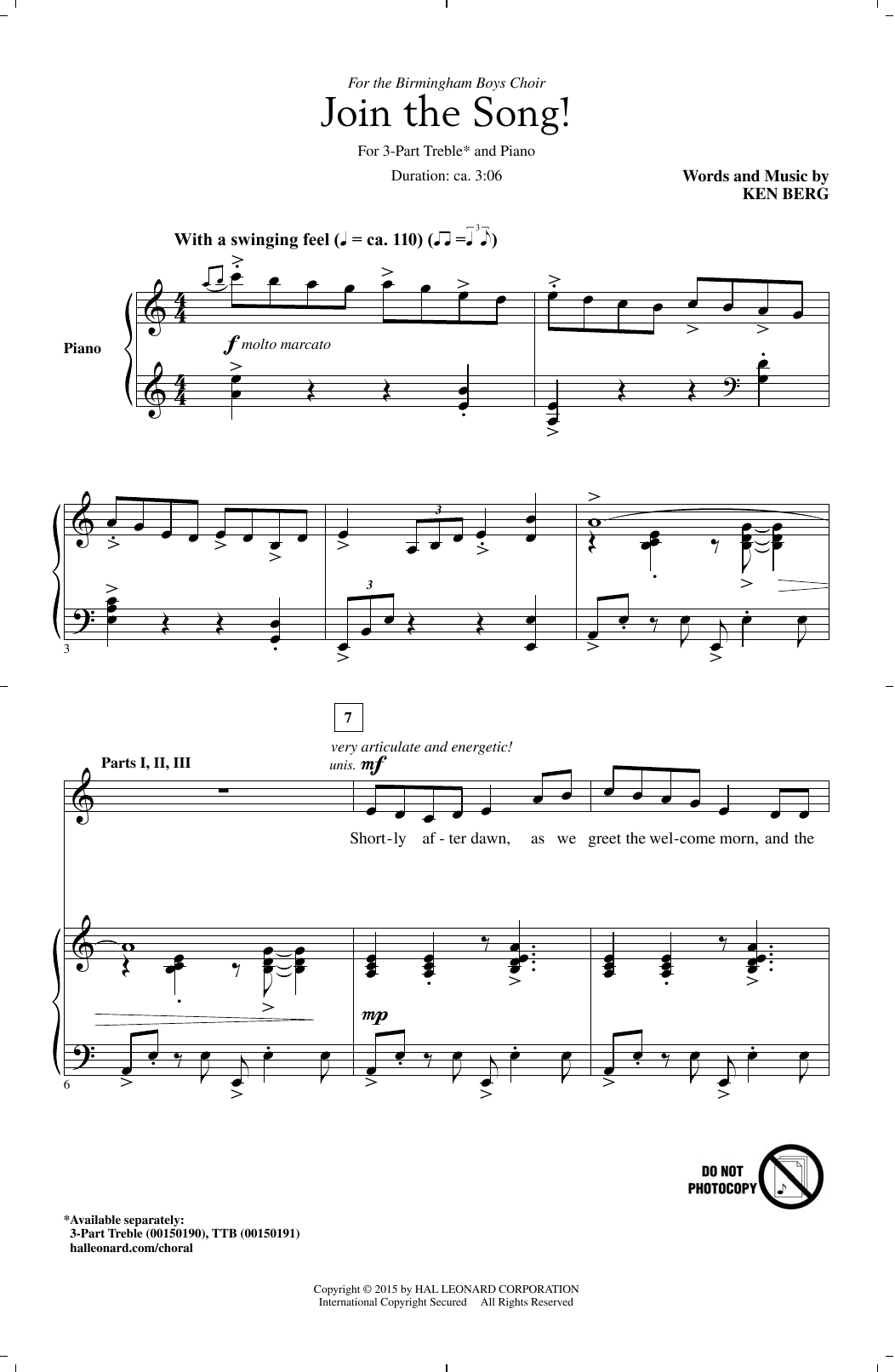 Ken Berg Join The Song! sheet music notes and chords arranged for 3-Part Treble Choir