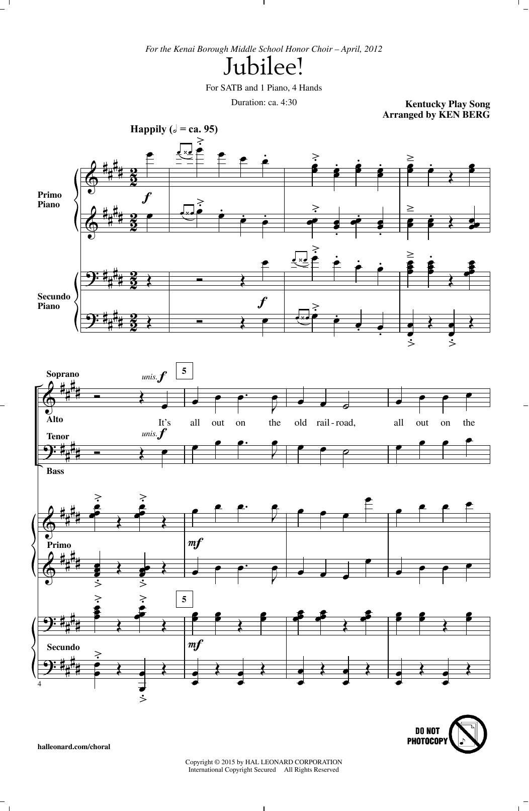 Ken Berg Jubilee! sheet music notes and chords arranged for SATB Choir