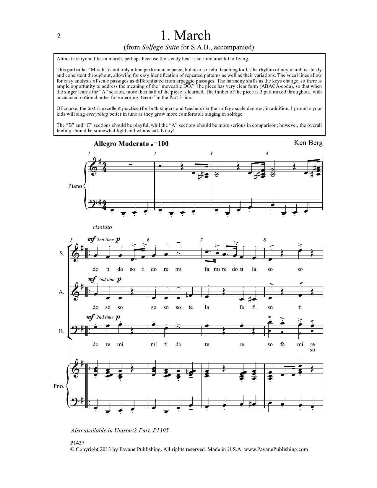 Ken Berg March sheet music notes and chords arranged for SAB Choir