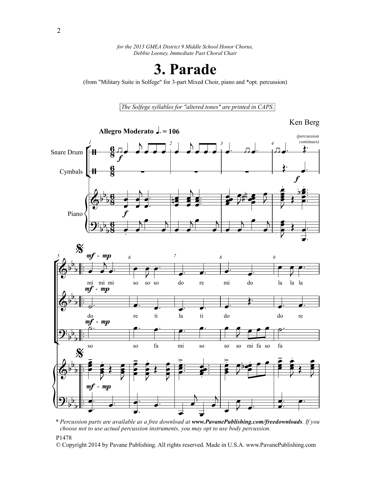 Ken Berg Parade sheet music notes and chords arranged for 3-Part Mixed Choir