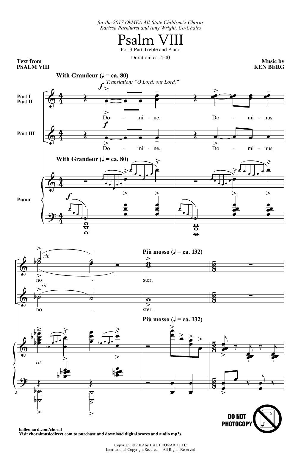 Ken Berg Psalm VIII sheet music notes and chords arranged for 3-Part Treble Choir