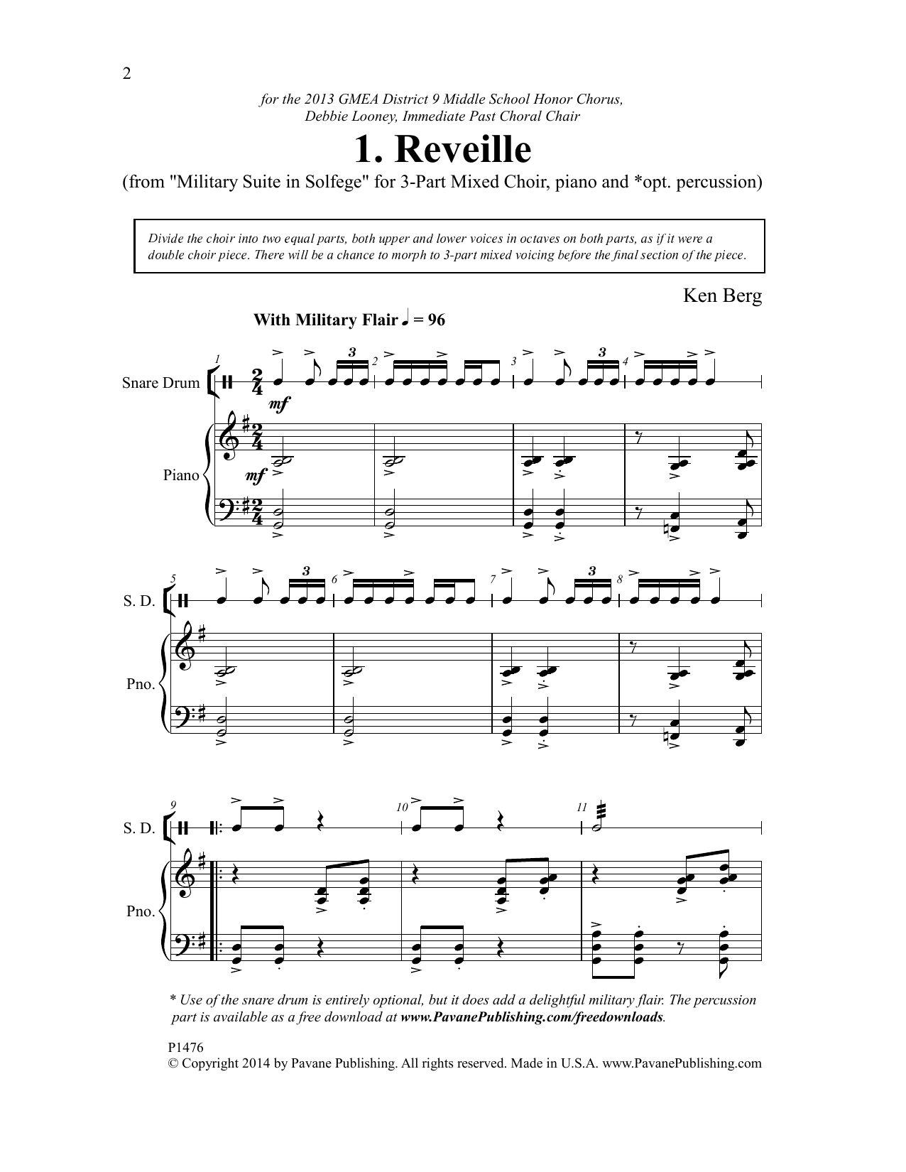 Ken Berg Reveille sheet music notes and chords arranged for 3-Part Mixed Choir