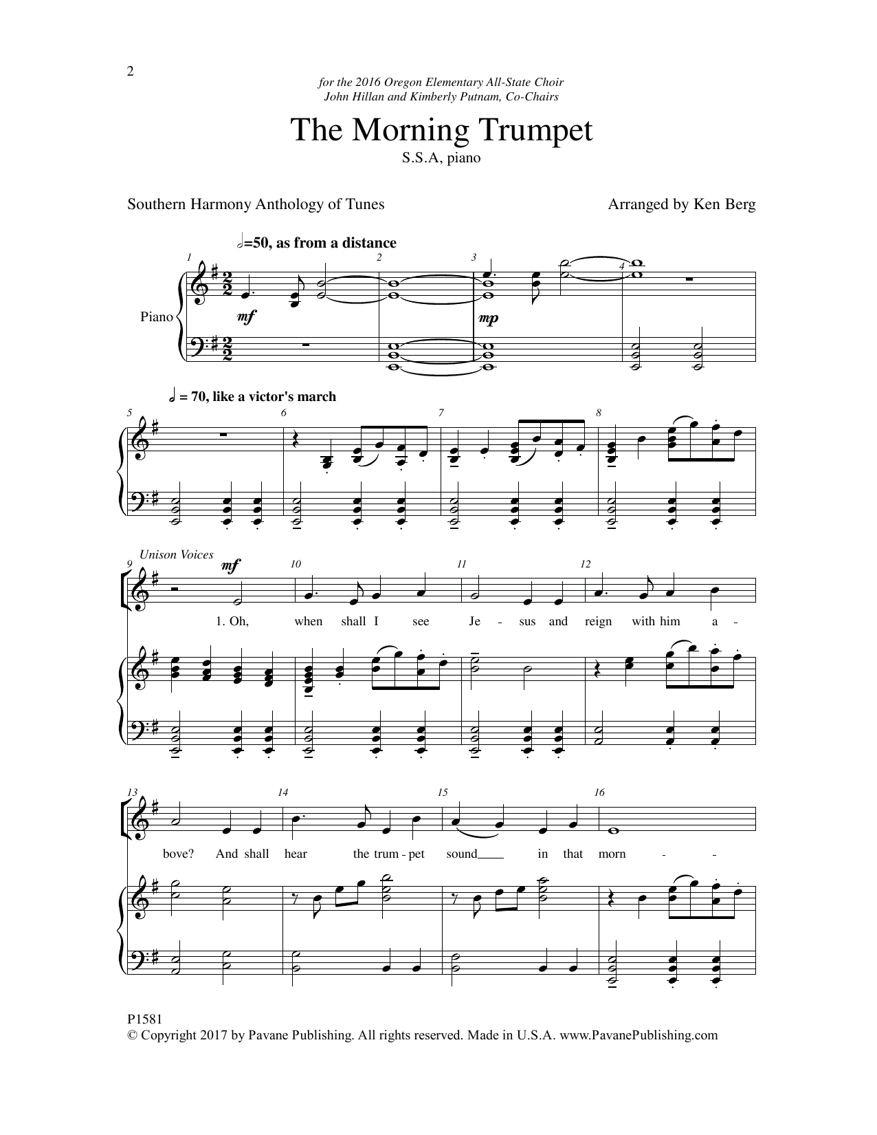 Ken Berg The Morning Trumpet sheet music notes and chords arranged for SSA Choir
