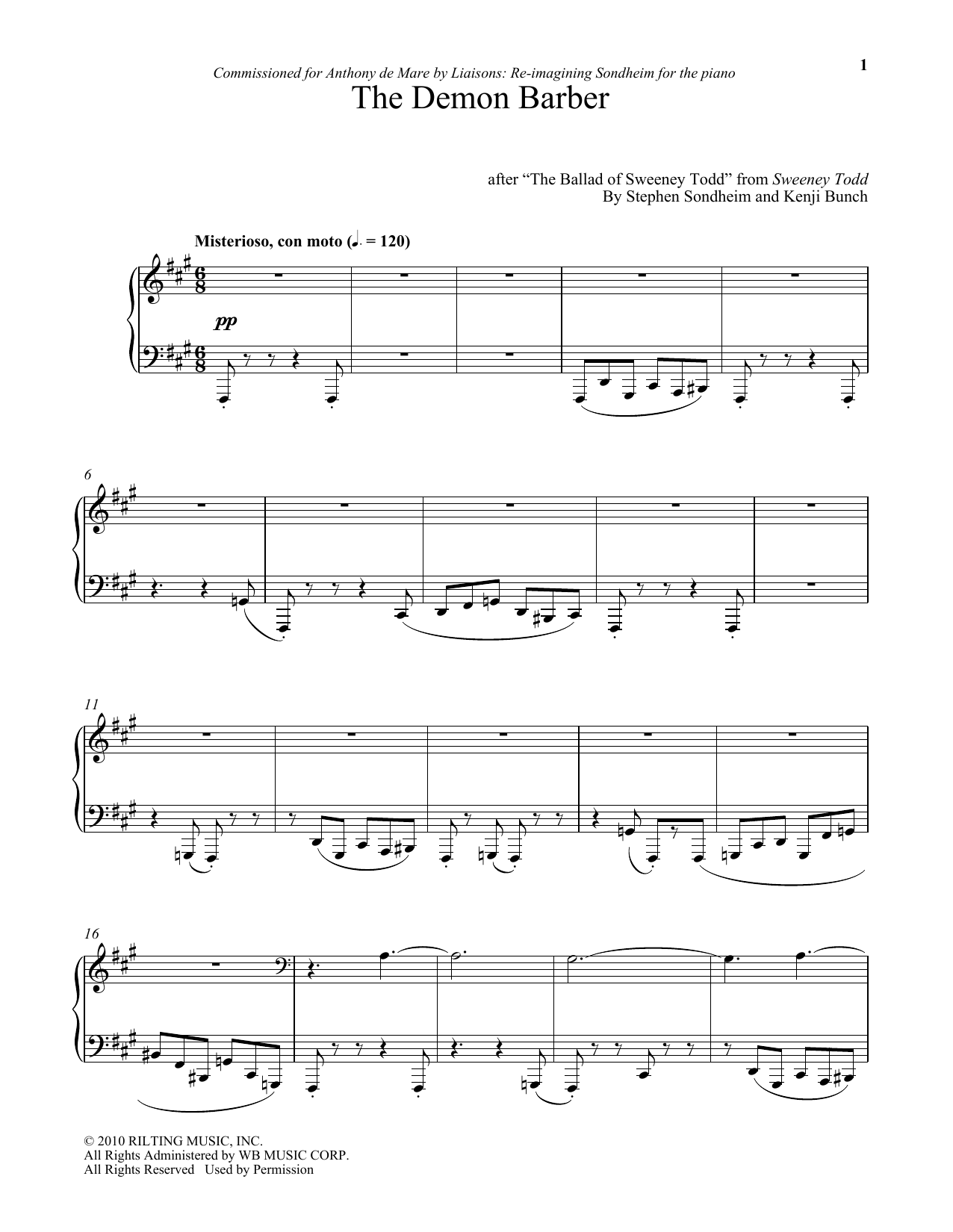 Kenji Bunch The Demon Barber sheet music notes and chords arranged for Piano Solo