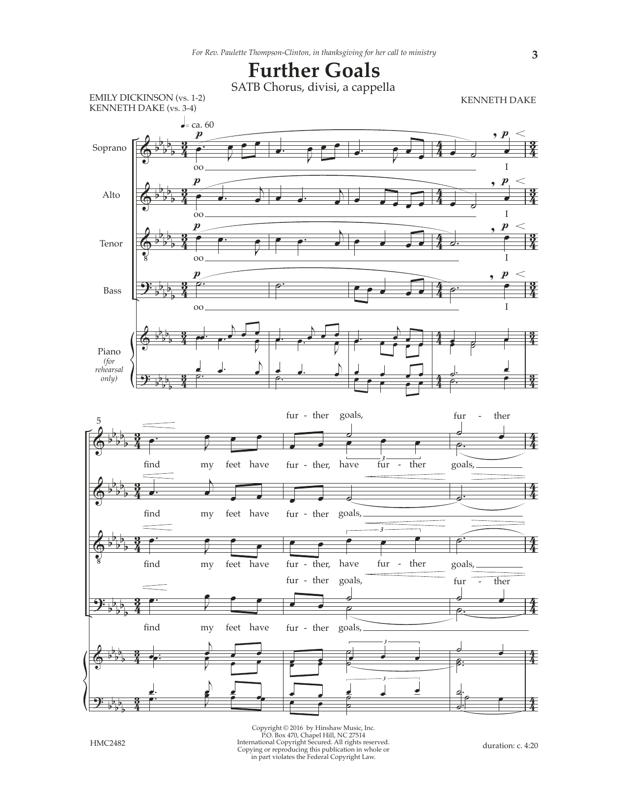 Kenneth Dake Further Goals sheet music notes and chords arranged for SATB Choir