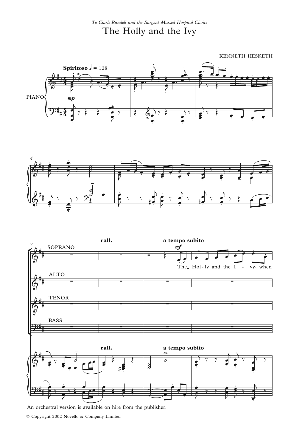 Kenneth Hesketh The Holly And The Ivy sheet music notes and chords arranged for Choir