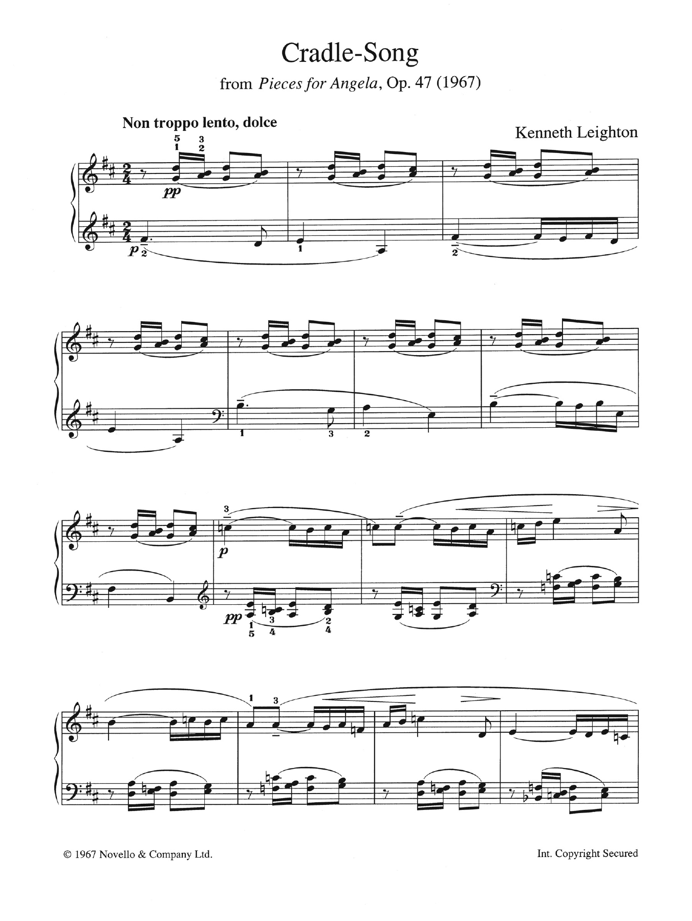 Kenneth Leighton Cradle Song (from Pieces For Angela, Opus 47) sheet music notes and chords arranged for Piano Solo