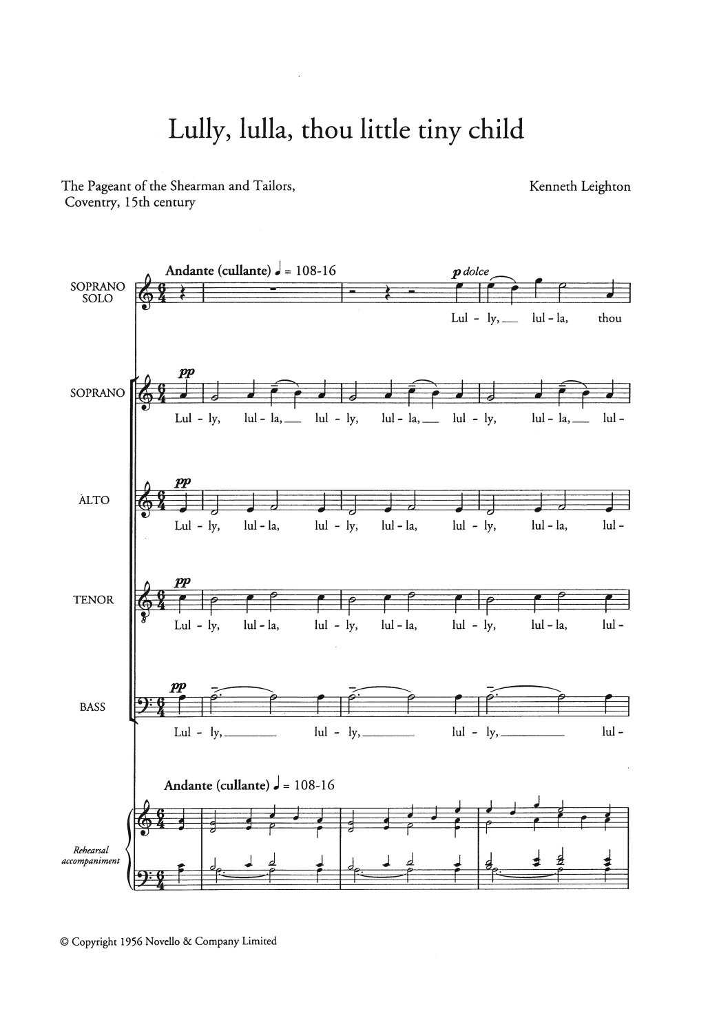 Kenneth Leighton Lully, Lulla, Thou Little Tiny Child sheet music notes and chords arranged for Choir