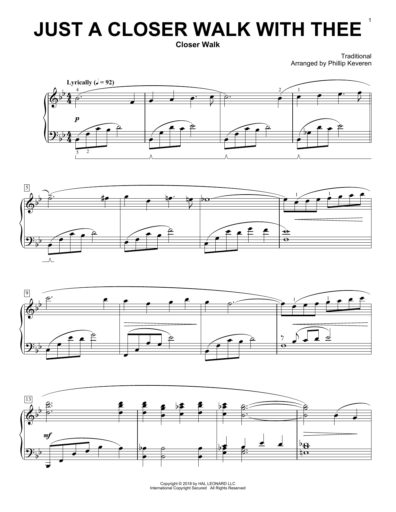Kenneth Morris Just A Closer Walk With Thee [Classical version] (arr. Phillip Keveren) sheet music notes and chords arranged for Piano Solo