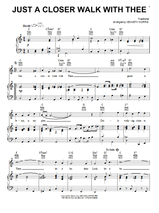 Kenneth Morris Just A Closer Walk With Thee sheet music notes and chords arranged for Easy Piano
