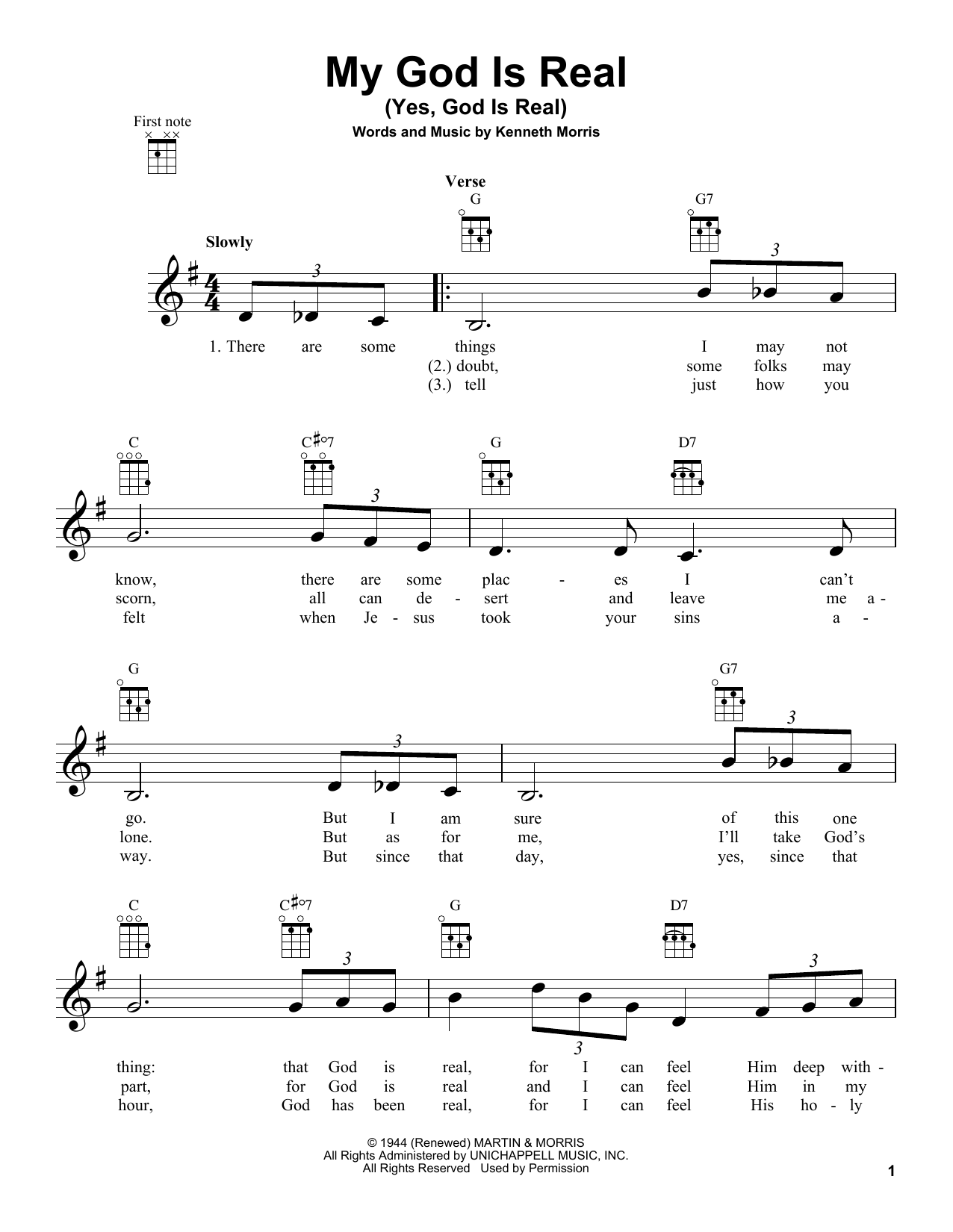Kenneth Morris My God Is Real (Yes, God Is Real) sheet music notes and chords arranged for Easy Guitar