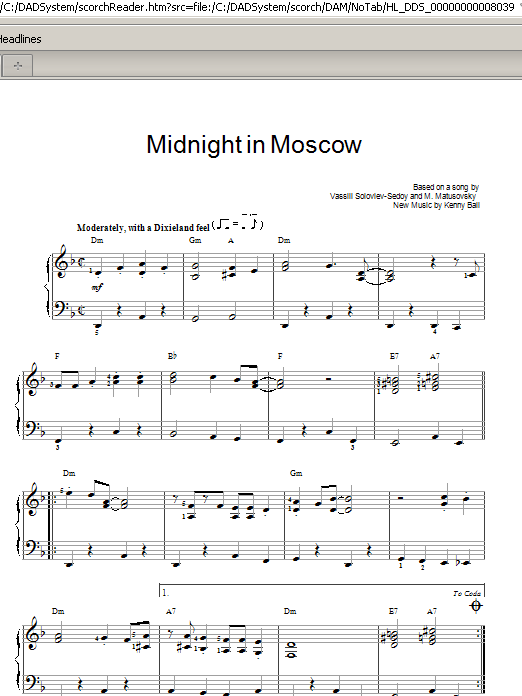 Kenny Ball Midnight In Moscow sheet music notes and chords arranged for Piano, Vocal & Guitar Chords (Right-Hand Melody)