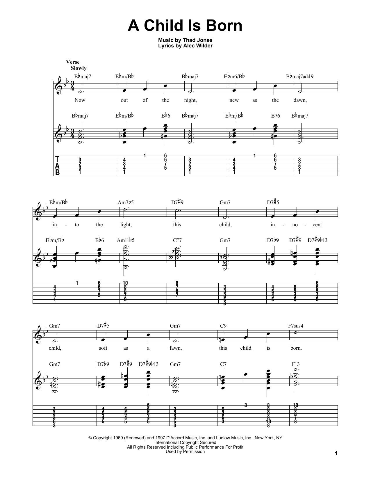 Kenny Burrell A Child Is Born sheet music notes and chords arranged for Easy Guitar Tab